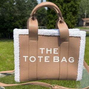 Tan Tote Bag with White Accents